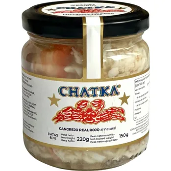konzervovaná ryba CHATKA Maso Kamčatského kraba, 60% maso z nohou/40% kousky z těla, 220g/150g SKLO