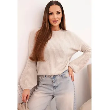 Dámský svetr Dámský svetr z baby alpak s nabíranými rukávy béžový UNI