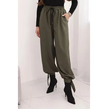 Dámské kalhoty Dámské kalhoty s širokým nohavicí a vázáním dole khaki UNI