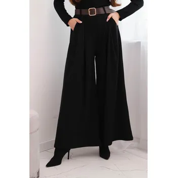 Dámské kalhoty s širokými nohavicemi a pásem černé UNI