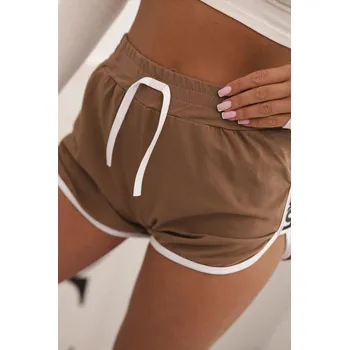 Dámské bavlněné šortky s elastickým pasem a sportovními lemy camelové UNI
