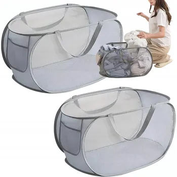 Koš na prádlo KOŠ NA PRÁDLO SKLÁDACÍ SÍŤOVANÝ POP-UP PRÁDELNA KOUPELNA 2 KS 36X36X58CM