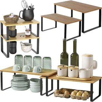 Kuchyňská police na koření bambusová stojící organizér regál na pracovní desku 2 ks