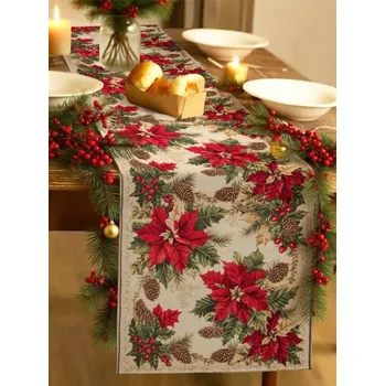 ubrus Vánoční běhoun na stůl Vánoce Stromečky LNOVÝ vzor 183x33 cm