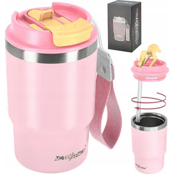 Termohrnek TERMOHRNEK SE SLÁMKOU A NÁUSTKEM NA KÁVU ČAJ DO AUTA 480 ml