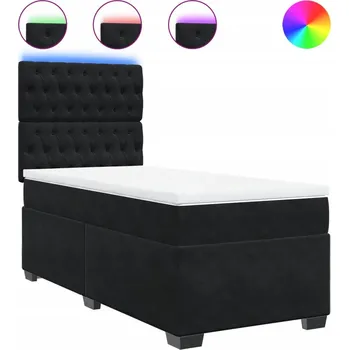 Postel Kontinentální postel černá s matrací 90x200 cm, topperem a LED