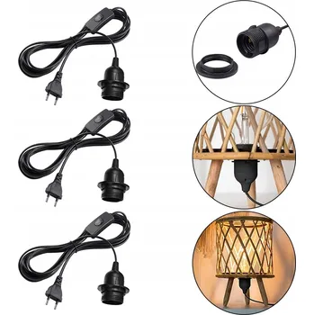 Objímka na žárovku 3M Kabel s vypínačem pro lampu Černá objímka žárovky E27 s vypínačem