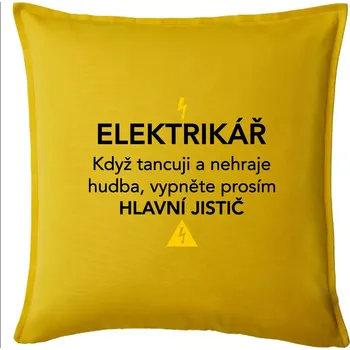 Polštář Elektrikář - hlavní jistič - Nápis na zádech - Polštář 50x50 - 50x50 - Pouze potah ( Žlutá )