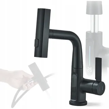 Vodovodní baterie Umyvadlová Baterie Stojánková Černá Matná Nexa Displej Moderní Výtok