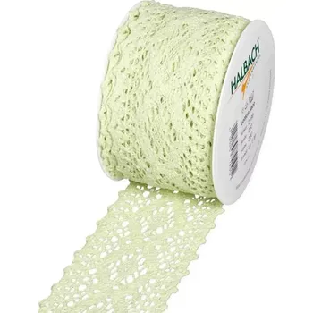 Stuha Bavlněná háčkovaná stuha zelená 60mm x 5m