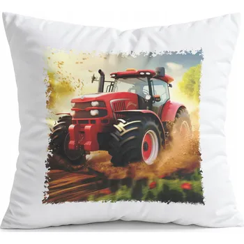 Polštář POLŠTÁŘ BÍLÝ DÁREK - TRAKTOR ZEMĚDĚLSKÝ STROJ POLE HOSPODÁŘSTVÍ ZEMĚDĚLEC