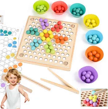 Dřevěná hračka DŘEVĚNÁ MOZAIKA SKLÁDAČKA TŘÍDIČ MONTESSORI PRO DĚTI S KULIČKAMI