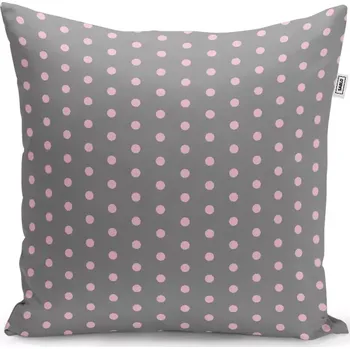 Polštář Sablio Polštář Růžové puntíky na šedé - 60x60 cm