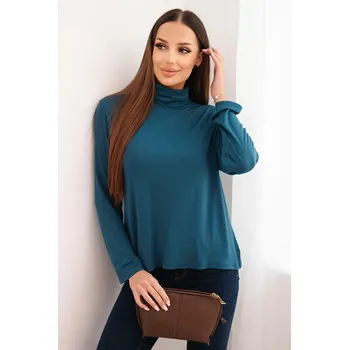 Dámská halenka Dámská viskózová blůza s vysokým límcem a dlouhým rukávem mořská UNI