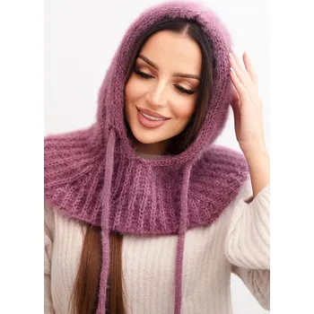 Čepice Dámská čepice s kapucí z jemným vzorem se šňůrkami fialový UNI