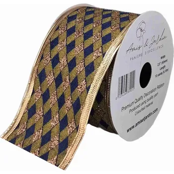 Stuha Stuha jutová s drátkem modrá vánoční geometrie 9.1 m