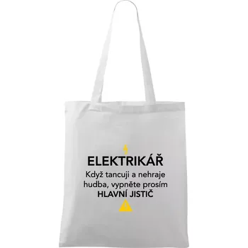 Nákupní taška Elektrikář - hlavní jistič - Nápis na zádech - Taška bavlněná - 42 x 38 cm ( Bílá )
