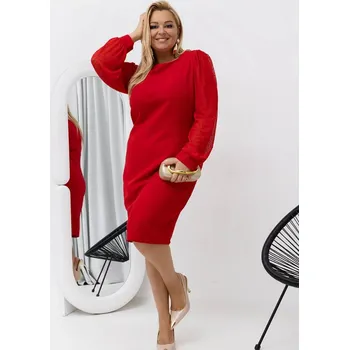 Dámské šaty Červené plus size šaty s ozdobnými rukávy (821134) odstíny červené 46
