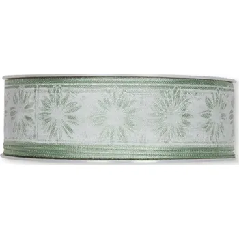 Stuha Transparentní stuha s potiskem květy zelená 25mm x 20m