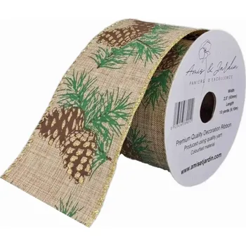 Stuha Stuha jutová s drátkem hnědá vánoční šišky 9.1 m