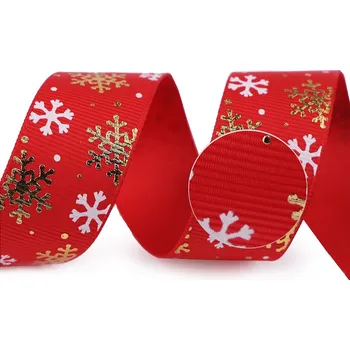 Stuha Rypsová stuha vločky šíře 25 mm vánoční, velké, 2 červená zlatá