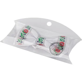 Motýlek Saténový motýlek folklor hand made, délka 12 cm, střední, 2 bílá bílá