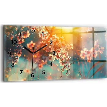 Hodiny Minimalistické skleněné nástěnné hodiny S Potiskem Jarní květy 60x30 cm