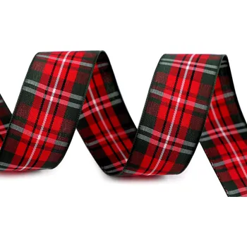 Stuha Károvaná stuha šíře 25 mm, velké, 7 červená zelená