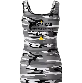 Dámské oblečení Elektrikář - hlavní jistič - Nápis na zádech - Dámské Maskáčové tílko - L ( Šedý maskáč )