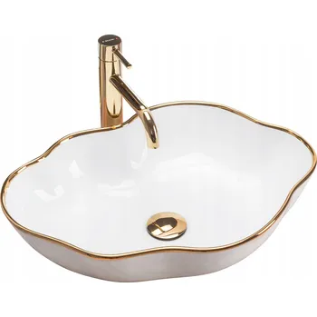 Umyvadlo Keramické umyvadlo na desku Pearl Gold Edge bílé se zlatým forma REA