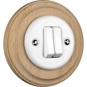 vypínač Elhard Kulatý keramický vypínač s kolébkou č.5, bílý / světlé dřevo - kompletní