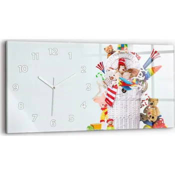 Hodiny Nástěnné Horizontální Skleněné Hodiny do Kanceláře, Proutěný koš na hračky 60x30 cm