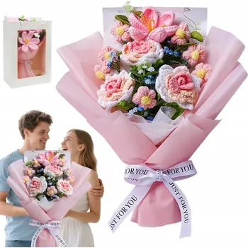 umělá květina UMĚLÁ STABILIZOVANÁ RŮŽE HÁČKOVANÁ KYTICE DÁREK K SVÁTKU