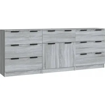 Příborník do zásuvky VidaXL Skříňky, 3 ks, šedý dub sonoma, dřevotříska