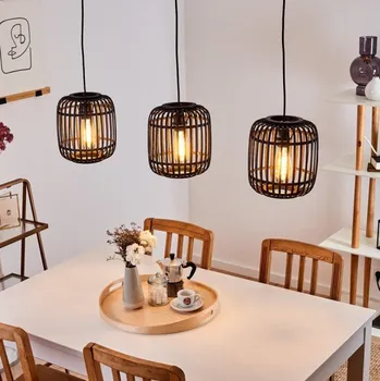 Brilliant 93778/76 Trojité závěsné svítidlo WOODROW tmavý ratan