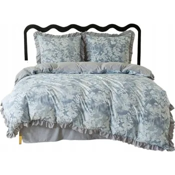 Povlečení Povlečení s volánkem 160x200 mikrovlákno Cotton World 3 díly šedé s květinami