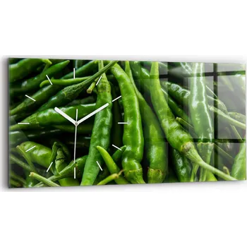 Hodiny Moderní skleněné hodiny s grafikou na zeď 60 cm x 30 cm Zelená paprika
