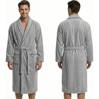 Pánský župan Pánský župan silný 100% Bavlna FROTÉ Lemování VELLUTO SPA Stříbrný M