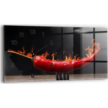Hodiny Moderní skleněné nástěnné hodiny s potiskem 60x30 cm Paprička Pepperoni