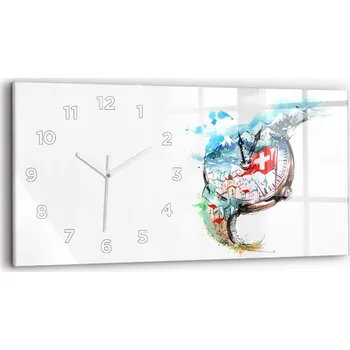 Hodiny Horizontální Foto Skleněné Hodiny Nástěnné Do Obýváku Švýcarské hodinky 60x30 cm