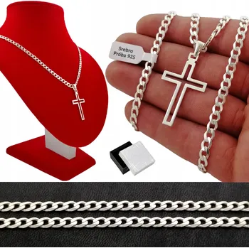 Řetízek STŘÍBRNÝ ŘETÍZEK PANCR S KŘÍŽKEM + VĚNOVÁNÍ