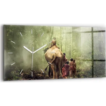 Hodiny Skleněné nástěnné hodiny do kanceláře s motivem dětí vedoucích slona 60x30 cm