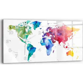 Hodiny Moderní skleněné nástěnné hodiny s potiskem 60 x 30 cm Akvarijní mapa světa