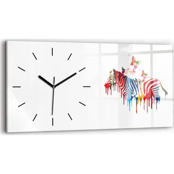 Hodiny Minimalistické nástěnné skleněné hodiny S Potiskem Barevná zebra 60x30 cm