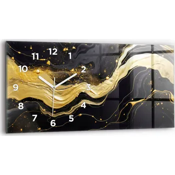 Hodiny Moderní skleněné nástěnné hodiny s potiskem horizontální 60x30 cm Zlatý mramor