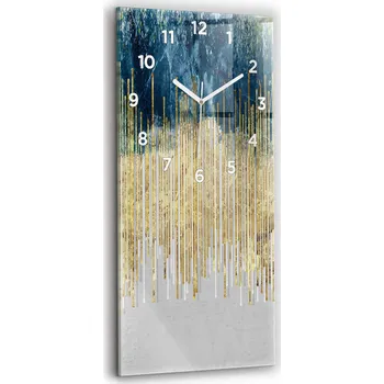 Hodiny Nástěnné vertikální skleněné hodiny s dekorativním vzorem a zlatem 30x60 cm
