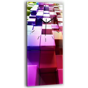 Hodiny Minimalistické Vertikální Foto Hodiny Skleněné Nástěnné Barevné kostky 30x60 cm