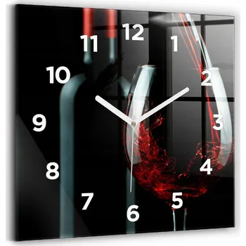 Hodiny Čtvercové skleněné nástěnné hodiny do kanceláře s motivem láhve vína 30x30 cm