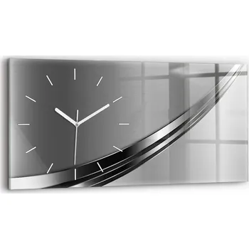 Hodiny Moderní skleněné nástěnné hodiny s potiskem horizontální 60x30 cm Stříbrné linie