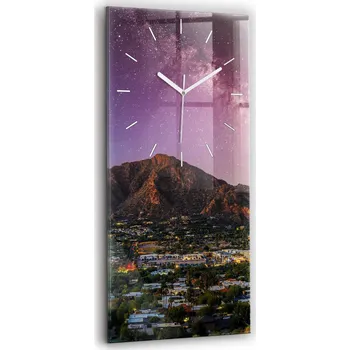 Hodiny Vertikální skleněné nástěnné hodiny do kanceláře s motivem horské krajiny 30x60 cm